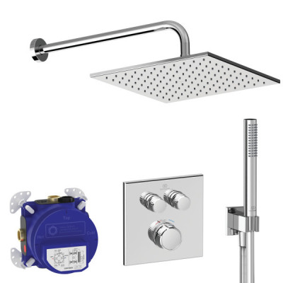 Ideal Standard Ceratherm Navigo kvadratinės potinkinės dušo sistemos komplektas, chromo spalvos, A7773AA