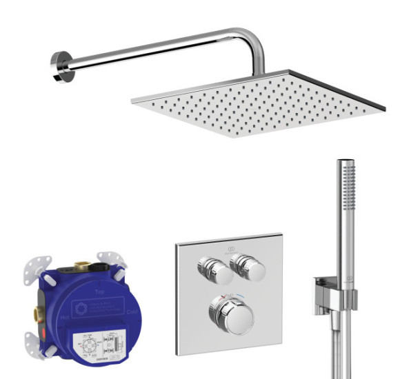 Ideal Standard Ceratherm Navigo kvadratinės potinkinės dušo sistemos komplektas, chromo spalvos, A7773AA