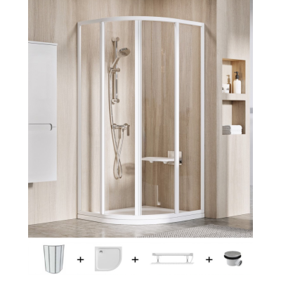 Ravak Supernova SKCP4 pusapvalės dušo kabinos komplektas, 90x90, balti profiliai