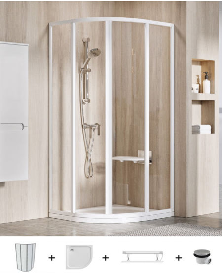 Ravak Supernova SKCP4 pusapvalės dušo kabinos komplektas, 90x90, balti profiliai