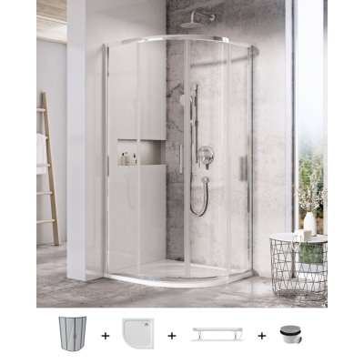 Ravak Blix Slim BLSCP4 pusapvalės dušo kabinos komplektas, 80x80, chromo spalvos profiliai