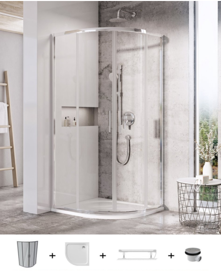 Ravak Blix Slim BLSCP4 pusapvalės dušo kabinos komplektas, 80x80, chromo spalvos profiliai