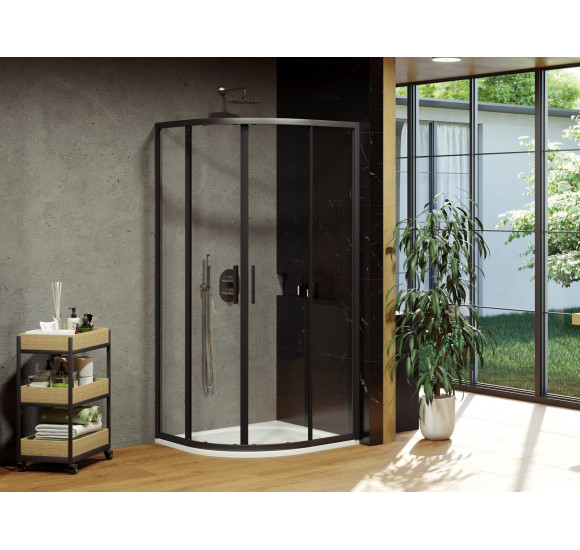 Ravak Blix Slim BLSCP4 pusapvalės dušo kabinos komplektas, 80x80, juodos spalvos profiliai