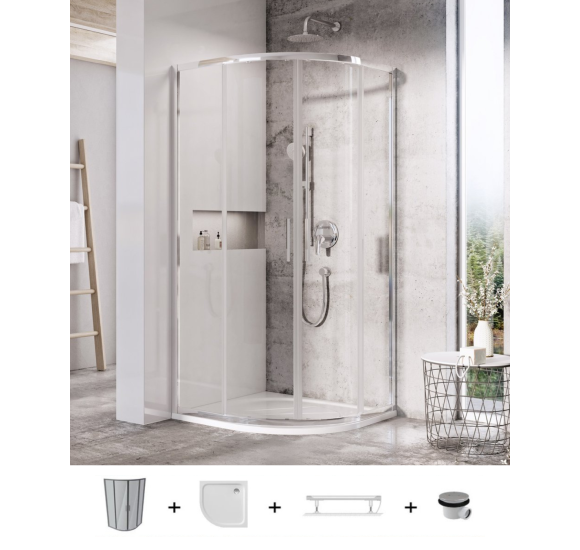 Ravak Blix Slim BLSCP4 pusapvalės dušo kabinos komplektas, 90x90, chromo spalvos profiliai
