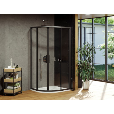 Ravak Blix Slim BLSCP4 pusapvalės dušo kabinos komplektas 90x90, juodos spalvos profiliai