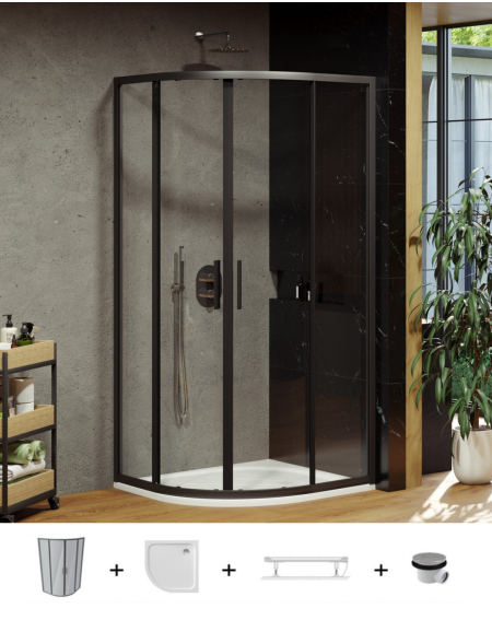 Ravak Blix Slim BLSCP4 pusapvalės dušo kabinos komplektas 90x90, juodos spalvos profiliai