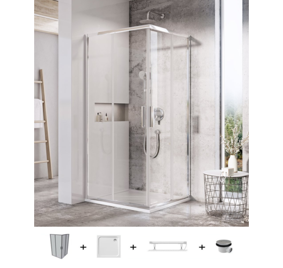 Ravak Blix Slim BLSRV2 dušo komplektas, 80x80, chromo spalvos profiliai