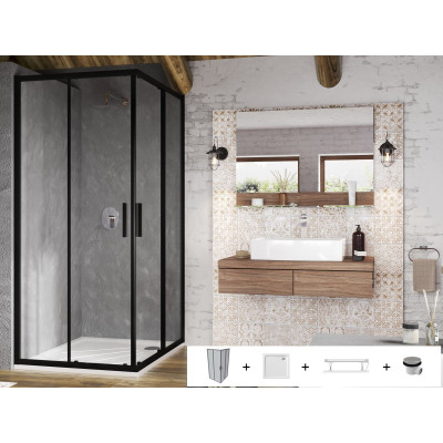 Ravak Blix Slim BLSRV2 dušo komplektas, 80x80, juodos spalvos profiliai