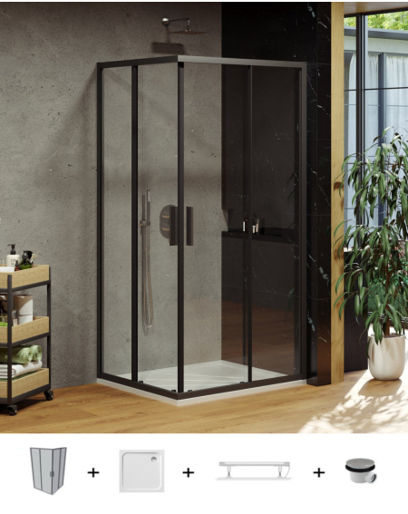 Ravak Blix Slim BLSRV2 dušo komplektas, 80x80, juodos spalvos profiliai