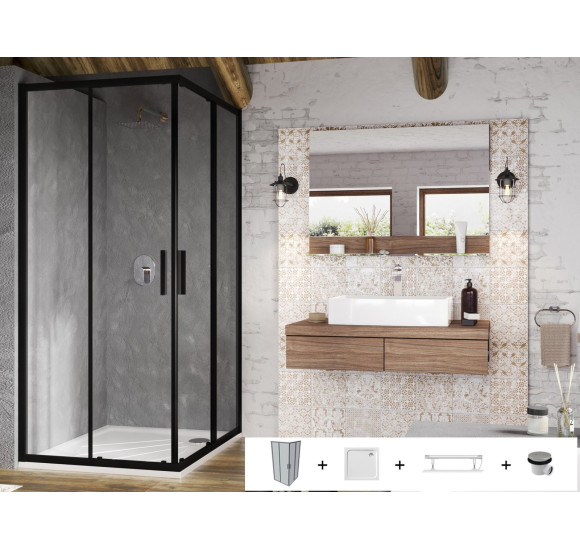 Ravak Blix Slim BLSRV2 dušo komplektas, 90x90, juodi profiliai