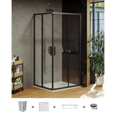 Ravak Blix Slim BLSRV2 dušo komplektas, 90x90, juodi profiliai