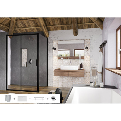 Ravak Blix Slim BLSDP2+BLSPS dušo komplektas, 120x90, juodos spalvos profiliai