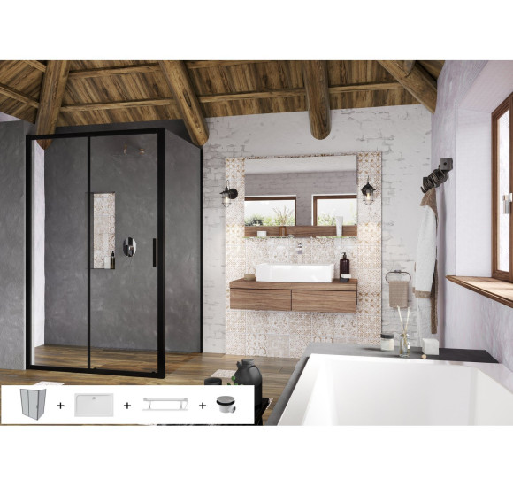 Ravak Blix Slim BLSDP2+BLSPS dušo komplektas, 120x90, juodos spalvos profiliai