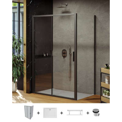 Ravak Blix Slim BLSDP2+BLSPS dušo komplektas, 120x90, juodos spalvos profiliai
