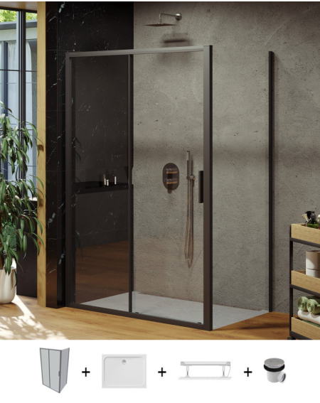 Ravak Blix Slim BLSDP2+BLSPS dušo komplektas, 120x90, juodos spalvos profiliai