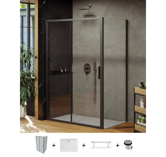 Ravak Blix Slim BLSDP2+BLSPS dušo komplektas, 120x90, juodos spalvos profiliai