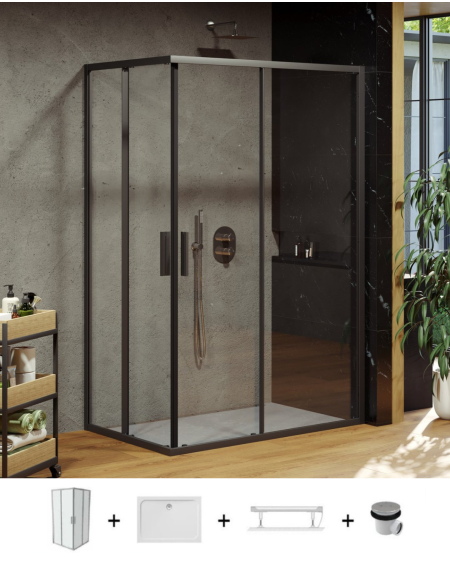 Ravak Blix Slim BLSRV2K+BLSRV2K dušo komplektas, 90x100, juodos spalvos profiliai