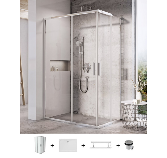 Ravak Blix Slim BLSRV2K+BLSRV2K dušo komplektas, 80x120, chromo spalvos profiliai