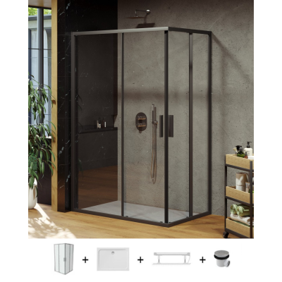Ravak Blix Slim BLSRV2K+BLSRV2K dušo komplektas, 80x120, juodos spalvos profiliai