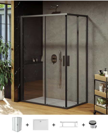 Ravak Blix Slim BLSRV2K+BLSRV2K dušo komplektas, 80x120, juodos spalvos profiliai