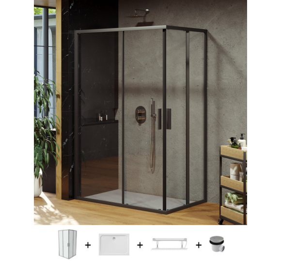 Ravak Blix Slim BLSRV2K+BLSRV2K dušo komplektas, 80x120, juodos spalvos profiliai