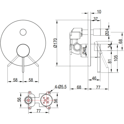 Villeroy&Boch Dawn potinkinė dušo sistema su 250 mm apvalia dušo galva