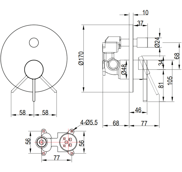 Villeroy&Boch Dawn potinkinė dušo sistema su 250 mm apvalia dušo galva