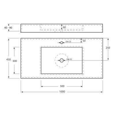 Vispool F-1000 akmens masės praustuvas, 1000x450x90 mm