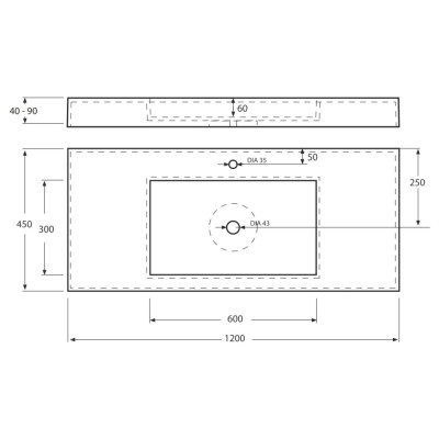 Vispool F-1200 akmens masės praustuvas, 1200 x 450 x 90 mm