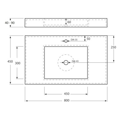 Vispool F-800 akmens masės praustuvas, 800x450x80 mm