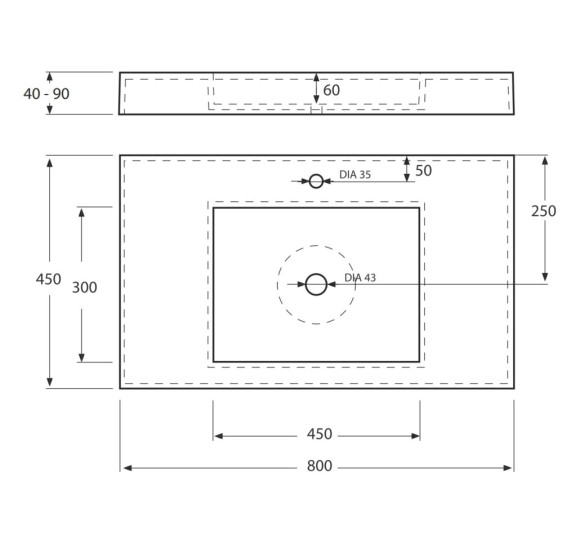 Vispool F-800 akmens masės praustuvas, 800x450x80 mm