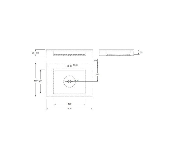Vispool F-600 akmens masės praustuvas, 600x450x90 mm