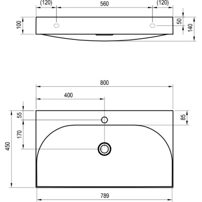 Ravak Lite 80 praustuvas, montuojamas ant baldinės spintelės, 800 x 450 x 100 mm