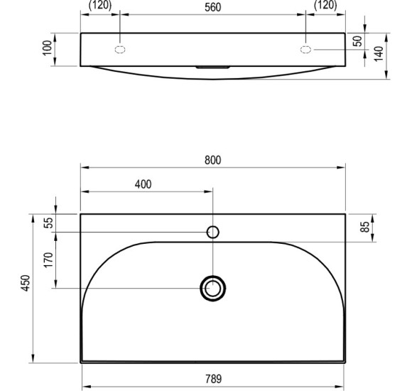 Ravak Lite 80 praustuvas, montuojamas ant baldinės spintelės, 800 x 450 x 100 mm