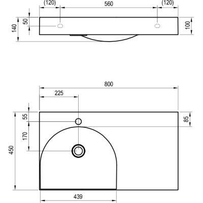 Ravak Lite 80/45 D praustuvas, montuojamas ant baldinės spintelės, 800 x 450 x 100 mm