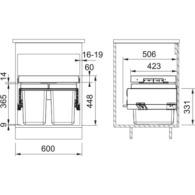 FRANKE FX - 60 šiukšlių rūšiavimo sistema (2-jų arba 3-jų kibirėlių)