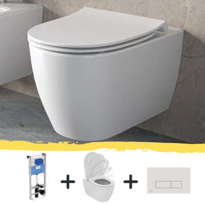 KOMPLEKTAS. Ideal Standard I.life O klozetas su "SoftClose" dangčiu, Ideal Standard potinkinis rėmas ir nuleidimo mygtukas