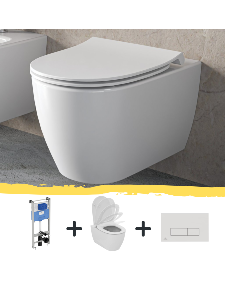 KOMPLEKTAS. Ideal Standard I.life O klozetas su "SoftClose" dangčiu, Ideal Standard potinkinis rėmas ir nuleidimo mygtukas