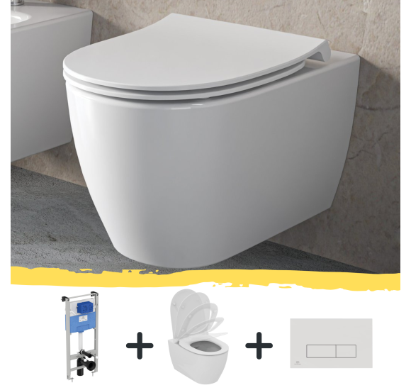KOMPLEKTAS. Ideal Standard I.life O klozetas su "SoftClose" dangčiu, Ideal Standard potinkinis rėmas ir nuleidimo mygtukas