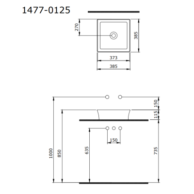 IŠPARDAVIMAS. BOCCHI Sottile Slim Line kvadratinis ant stalviršio pastatomas praustuvas 385 x 385 mm (smulkus defektas)