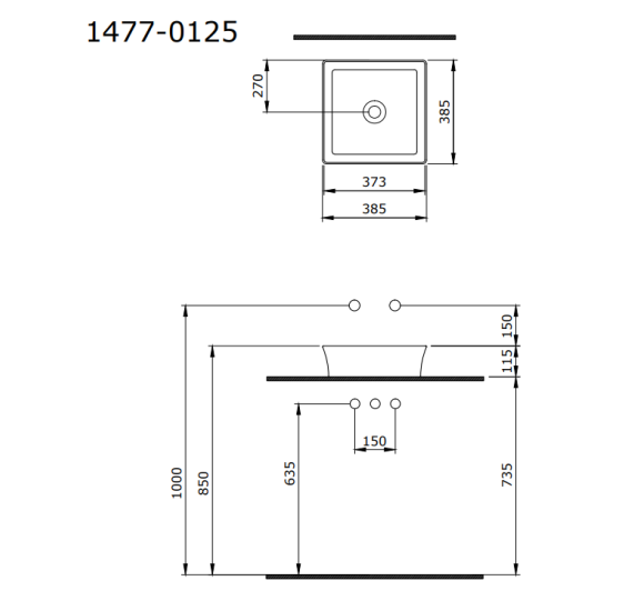 IŠPARDAVIMAS. BOCCHI Sottile Slim Line kvadratinis ant stalviršio pastatomas praustuvas 385 x 385 mm (smulkus defektas)
