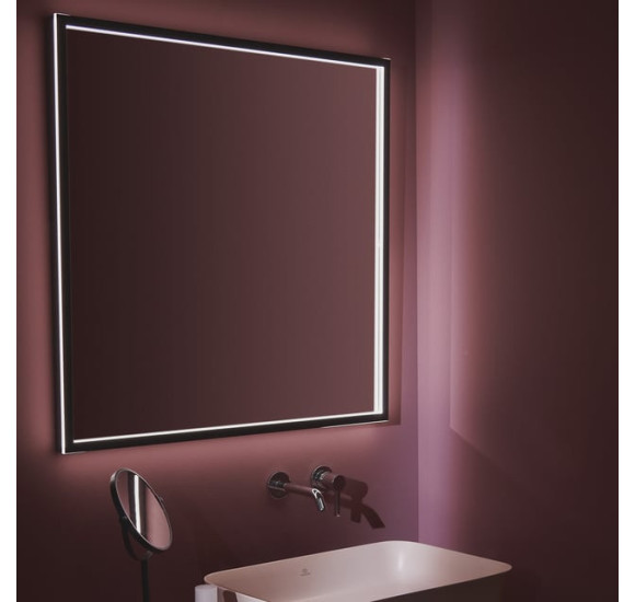 Ideal Standard kvadratinis veidrodis su apšvietimu 80x80cm,juodas rėmelis