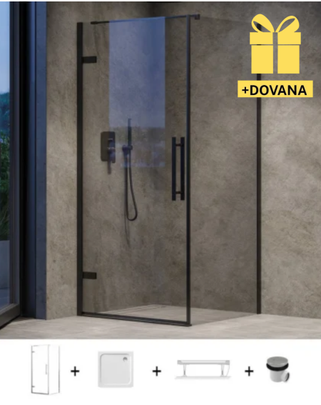 Ravak Cool dušo kabinos komplektas, 90x90, juodos spalvos profiliai, COSD1 + COPS