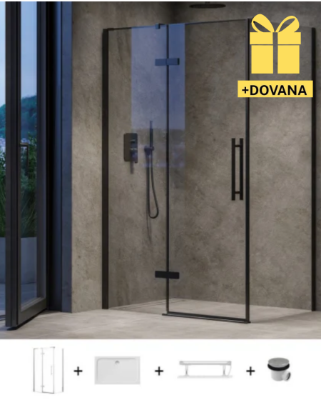 Ravak Cool dušo kabinos komplektas 110x80, juodos spalvos profiliai, COSD2+COPS