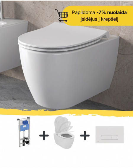KOMPLEKTAS. Ideal Standard I.life O klozetas su "SoftClose" dangčiu, Ideal Standard potinkinis rėmas ir nuleidimo mygtukas