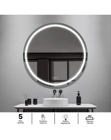 FOCCO MIA ROUND apvalus LED veidrodis, 60 cm, priekinis apšvietimas 3000-5700K, dimeriavimas, antirasojimo funkcija