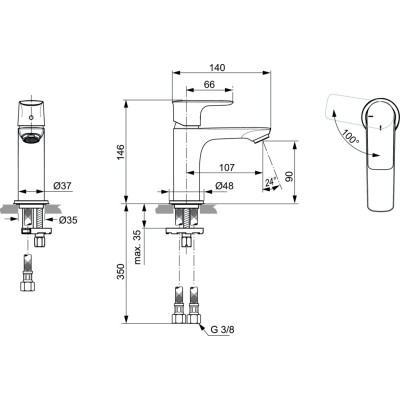 Ideal Standard Connect Air praustuvo maišytuvas (A7011), PVD spalvos