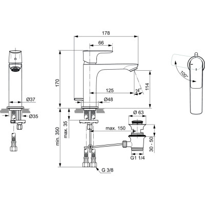 Ideal Standard Connect Air Slim praustuvo maišytuvas (A7013), PVD spalvos