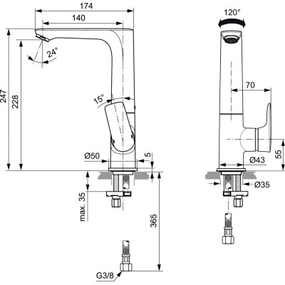 Ideal Standard Connect Air aukštas maišytuvas praustuvui (A7023), PVD spalvos