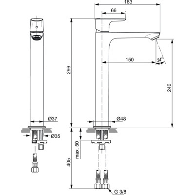 Ideal Standard Connect Air aukštas maišytuvas praustuvui (A7027), PVD spalvos